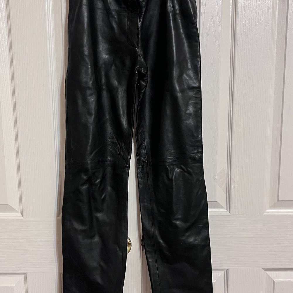 Harrod's Knightsbridge Butter Leather Slim-Fit Pants - Size 10 - Never Hemmed